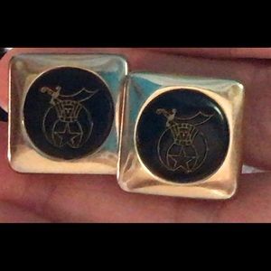 Vintage Cufflinks Onyx & Silver Shriners Insignia